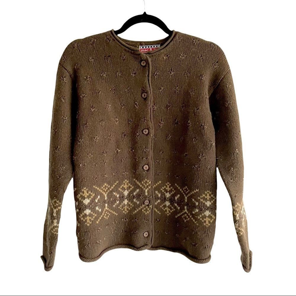 MAC & JAC Wool Mohair Button Front Cardigan Sweater Brown S